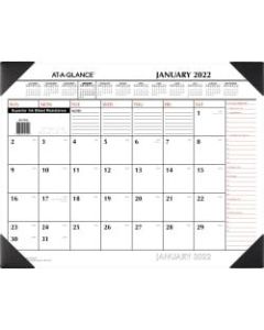 AT-A-GLANCE 2-Color Monthly Desk Pad, 21-3/4in x 17in, Black/Red, January To December 2022, SK117000