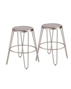 LumiSource Avery Metal Counter Stools, Brushed Stainless Steel, Set Of 2 Stools