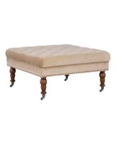 Linon Home Decor Products Liza Square Ottoman, Walnut/Tan Velvet