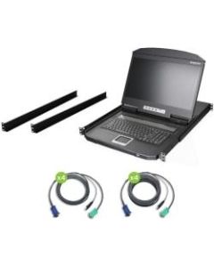 IOGEAR 8-Port 18.5in Widescreen Short Depth LCD KVM Switch - 8 Computer(s) - 18.5in LCD - HD - 1366 x 768 - 4:3 - 2 x PS/2 Port - 2 x USB - Daisy Chain - Keyboard120 V AC, 230 V AC Input Voltage - 1U High - Metal, Plastic - TAA Compliant