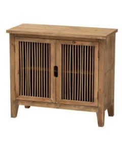 Baxton Studio 30inW Rustic Spindle Accent Storage Cabinet With 2 Shelves, Medium Oak
