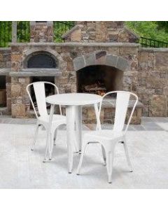 Flash Furniture Round Metal Indoor-Outdoor Table Set With 2 Cafe Chairs, 29in x 24in, White
