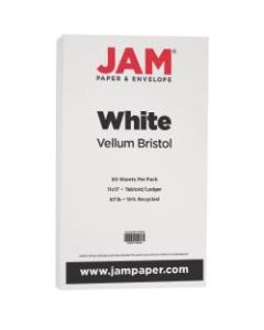 JAM Paper Vellum Bristol Card Stock, 11 x 17, 67 Lb, White, Pack Of 50 Sheets