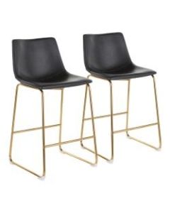 LumiSource Duke Counter Stools, Black Seat/Gold Frame, Set Of 2 Stools