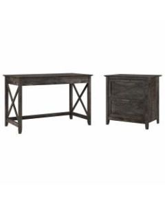 Bush Furniture Key West 48inW Writing Desk With 2-Drawer Lateral File Cabinet, Dark Gray Hickory, Standard Delivery