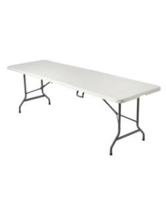 Realspace Molded Plastic Top Folding Table, 8ft Wide Fold in Half, Platinum