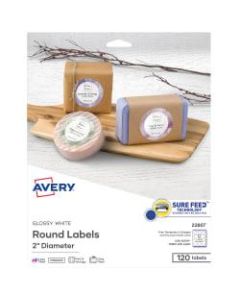 Avery Easy Peel TrueBlock Print-To-The-Edge Inkjet/Laser Labels, Round, 22807, 2in Diameter, White, Pack Of 120