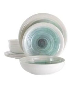 Elama Potters Wheel 12-Piece Dinnerware Set, Light Blue