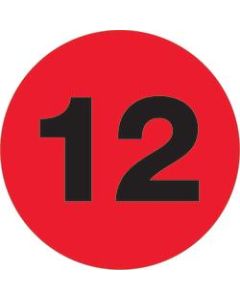 Tape Logic Permanent Inventory Labels, DL1353, Number 12, Round, 3in, Fluorescent Red, Roll Of 500