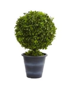 Nearly Natural 23inH Plastic Boxwood Ball Topiary With Planter, Green