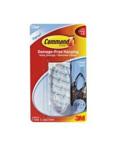 CommandLarge Clear Hook with Clear Strips - 4 lb (1.81 kg) Capacity - for Decoration - Plastic - Clear - 1 Hook, 2 Strips/Pack