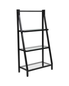 Flash Furniture 46inH 3-Shelf Glass/Metal Bookcase, Clear/Black
