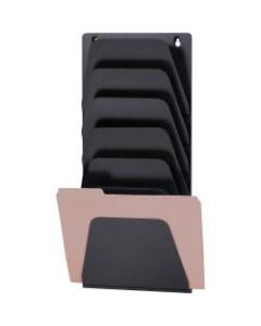 OIC 7 Compartment Wall File Holder - 7 Compartment(s) - 22.4in Height x 9.5in Width x 2.9in Depth - Wall Mountable - Black - Plastic - 7 / Each