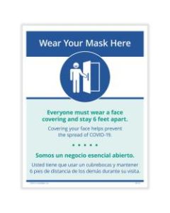 ComplyRight Coronavirus And Health Safety Posting Notice, Wear Your Mask Here, English, 8-1/2in x 11in