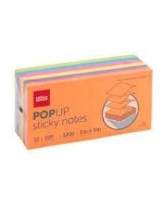 Office Depot Brand Pop Up Sticky Notes, 3in x 3in, Assorted Vivid Colors, 100 Sheets Per Pad, Pack Of 12 Pads
