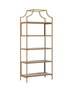 Sauder International Lux 71inH 5-Shelf Bookcase, Deco Stone/Satin Gold