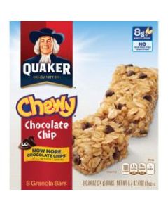 Quaker Oats Chocolate Chip Chewy Granola Bars - Individually Wrapped - Chocolate Chip - 6.70 oz - 8 / Box