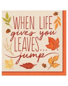 Amscan Autumn Fall Foliage Paper Lunch Napkins, 6-1/2in x 6-1/2in, 16 Per Pack, Set Of 5 Packs