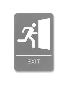 U.S. Stamp & Sign ADA Sign, 6in x 9in, "Exit", Gray/White