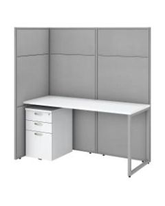 Bush Business Furniture Easy Office 60inW Cubicle Desk With File Cabinet And 66inH Open Panels Workstation, Pure White/Silver Gray, Standard Delivery