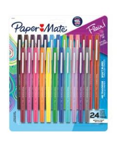 Paper Mate Flair Porous-Point Pens, Medium Point, 0.7 mm, Assorted Ink Colors, Pack Of 24 Pens
