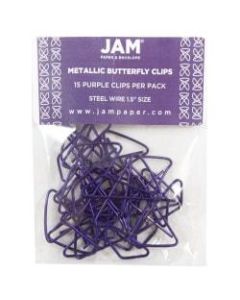 JAM Paper Paper Clips, Butterfly, 1 1/2in, 25-Sheet Capacity, Purple, Pack Of 15
