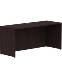 Lorell Espresso Laminate Desk - 66in x 24in x 29.5inCredenza Shell, 1in Top - Material: Polyvinyl Chloride (PVC) Edge, Metal Drawer - Finish: Espresso Laminate, Silver Brush