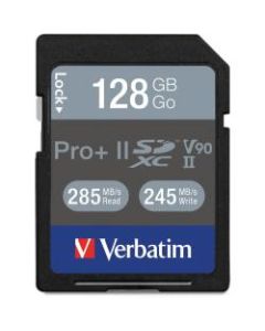 Verbatim Pro II Plus 128 GB SDXC - Class 10/UHS-II (U3) - 285 MB/s Read - 245 MB/s Write1 Pack - 1900x Memory Speed