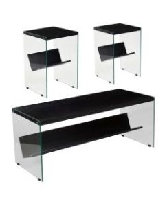 Flash Furniture 3-Piece Wood Grain Table Set With Shelving And Glass Frames, Dark Ash