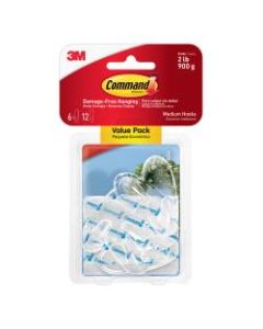 3M Command Removable Hooks, Medium, Clear, Pack Of 6