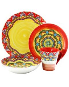Elama 16-Piece Stoneware Dinnerware Set, Zen Red Mozaik