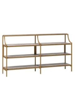 Sauder International Lux Console Table, 32-11/16inH x 59-3/8inW x 13-3/16inD, Satin Gold/Taupe Gray Deco Stone