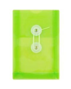 JAM Paper Index Booklet Plastic Envelopes, 4-1/4in x 6-1/4in, Button & String Closure, Green, Pack Of 12 Envelopes