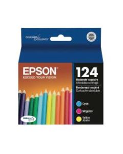 Epson 124 DuraBrite Ultra Cyan/Magenta/Yellow Ink Cartridges, Pack Of 3, T124520