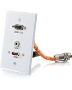 C2G-RapidRun HDMI, VGA + Stereo Audio Single Gang Wall Plate Transmitter - White - 1-gang - White - 1 x HDMI Port(s) - 1 x Mini-phone Port(s) - 1 x VGA Port(s)