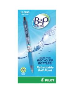 Pilot B2P "Bottle To Pen" Retractable Ballpoint Pens, Fine Point, 0.7 mm, 86% Recycled, Translucent Blue Barrels, Black Ink, Pack Of 12