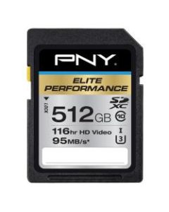 PNY Elite Performance 512 GB Class 10/UHS-I (U3) SDXC - 95 MB/s Read - Lifetime Warranty