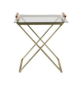 Mind Reader Metal/Glass Table With Removable Glass Tray, 32-1/2inH x 29inW x 18-1/2in, Clear/Gold, Standard Delivery