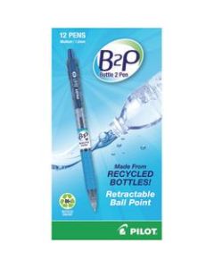 Pilot B2P "Bottle To Pen" Retractable Ballpoint Pens, Medium Point, 1.0 mm, 86% Recycled, Translucent Blue Barrels, Blue Ink, Pack Of 12