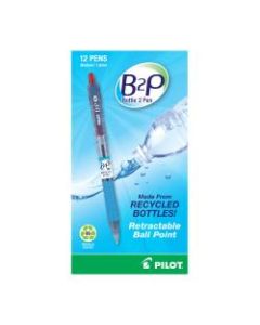 Pilot B2P "Bottle To Pen" Retractable Ballpoint Pens, Medium Point, 1.0 mm, 86% Recycled, Translucent Blue Barrels, Red Ink, Pack Of 12