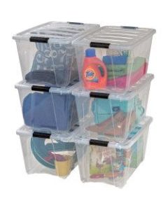 Iris Stackable Clear Storage Boxes, 22in x 16 1/2in x 13in, Clear, Black, Case Of 6