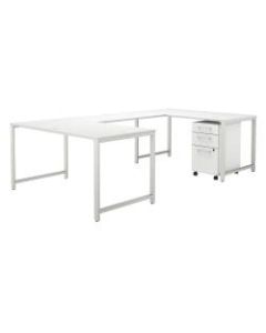 Bush Business Furniture 400 Series 60inW U-Shaped Desk With 3-Drawer Mobile File Cabinet, White, Premium Installation