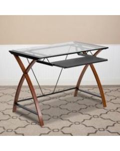 Flash Furniture Glass Computer Desk With Pull-Out Keyboard Tray, Cherry/Clear
