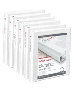 Office Depot Brand Durable View 3-Ring Binder, 1in Round Rings, 49% Recycled, White, Pack Of 6