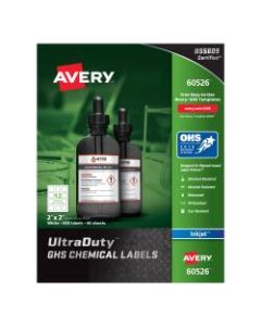 Avery UltraDuty GHS Chemical Labels For Pigment-Based Inkjet Printers, 60526, 2in x 2in, White, Pack Of 600
