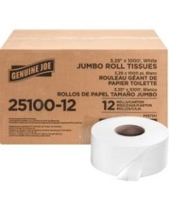 Genuine Joe 2-Ply Jumbo Roll Toilet Paper, 3-1/4in x 1000ft Per Roll, Pack Of 12 Rolls