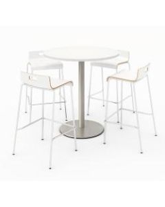 KFI Studios Round Bistro Pedestal Table With 4 Stacking Bar Stools, White