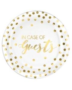 Amscan In Case Of Guests Plastic Dinner Plates, 7-1/2in, White/Gold, Pack Of 20 Plates