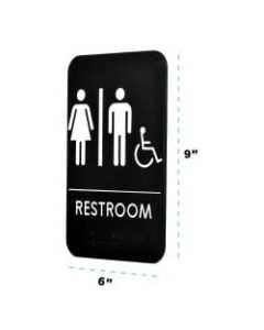 Alpine Unisex Handicap Braille Restroom Sign, 9in x 6in, Black/White