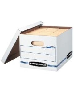 Bankers Box Stor/File Standard-Duty Storage Boxes With Lift-Off Lids, Letter/Legal Size, 10in x 12in x 15in, 60% Recycled, White/Blue, Case Of 20